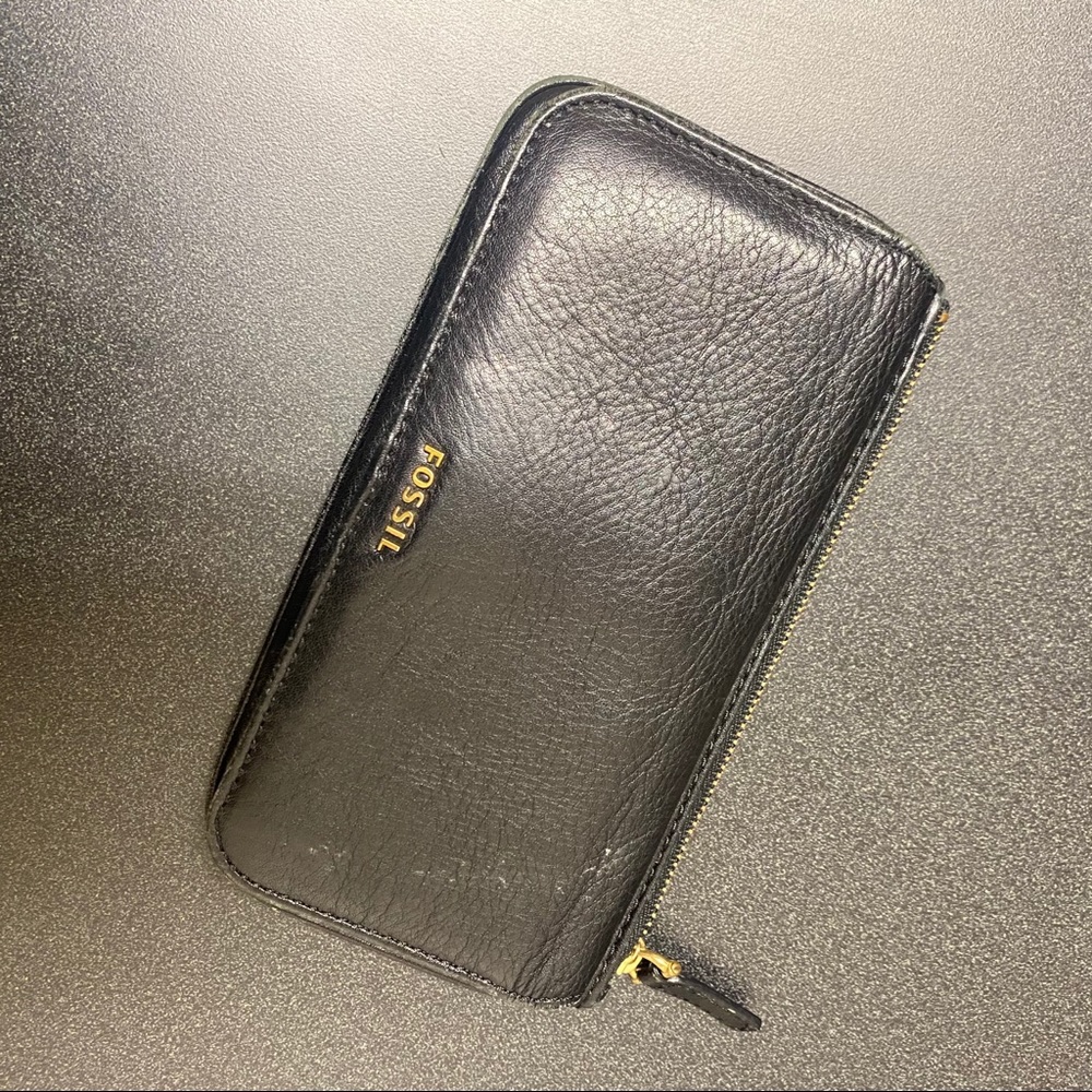 Fossil Leather Wallet Coin Clutch in Black 13 slot - Picture 6 of 10